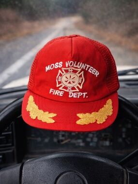 Vintage Fire Dept Trucker Hat Red Snapback Gold Leaf USA